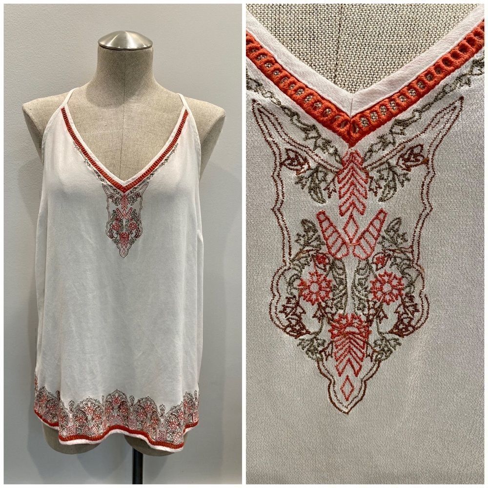 Willow & Clay Ivory Embroidered V-Neck Tank Size XS